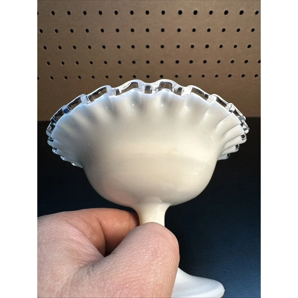 Vintage Fenton Silver Crest Footed Nut Dish Clear Crimped Rim 3.75” Tall